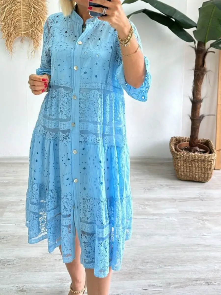 Vestido bordado con botones al frente para mujer - Merker