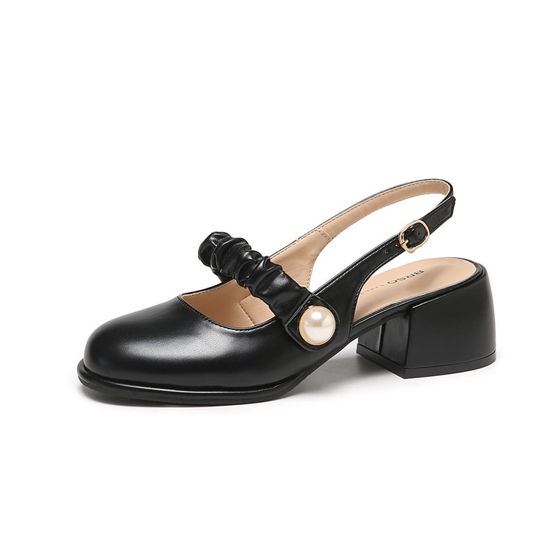 Sandalias de tacón ancho con detalle de perla para mujer - Perla