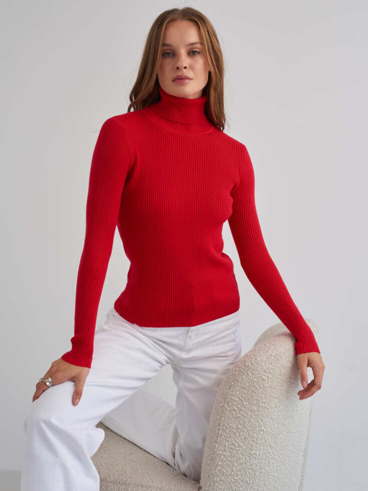Jersey punto mujer cuello alto manga larga ajustado elegante atemporal - Inga