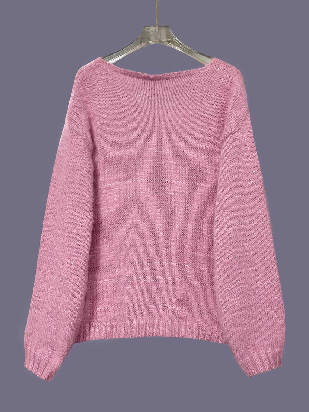 Pullover de punto para mujer con escote en v manga larga silueta relajada tejido uniforme brillante