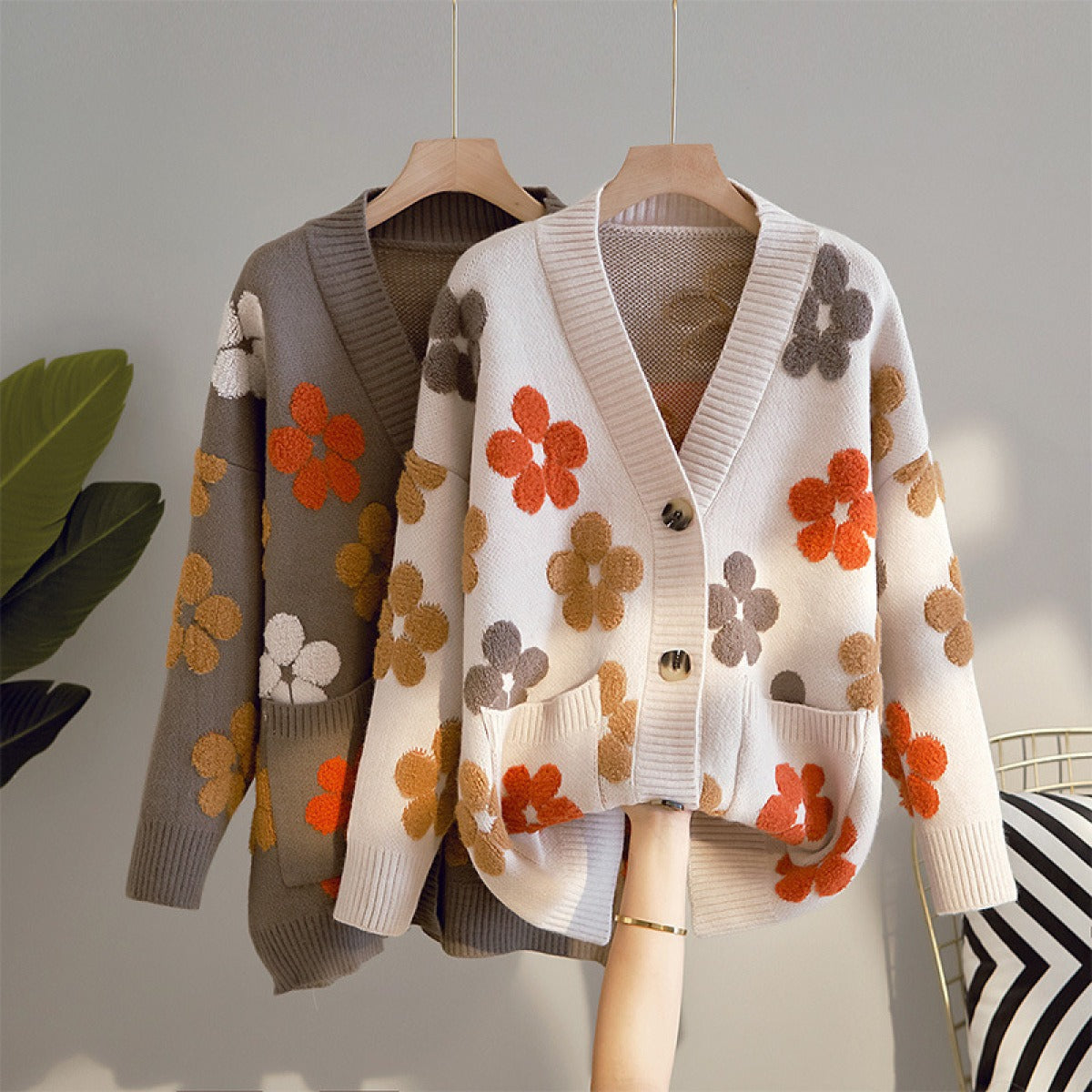 Cárdigan mujer punto jacquard flores aire retro - Karla