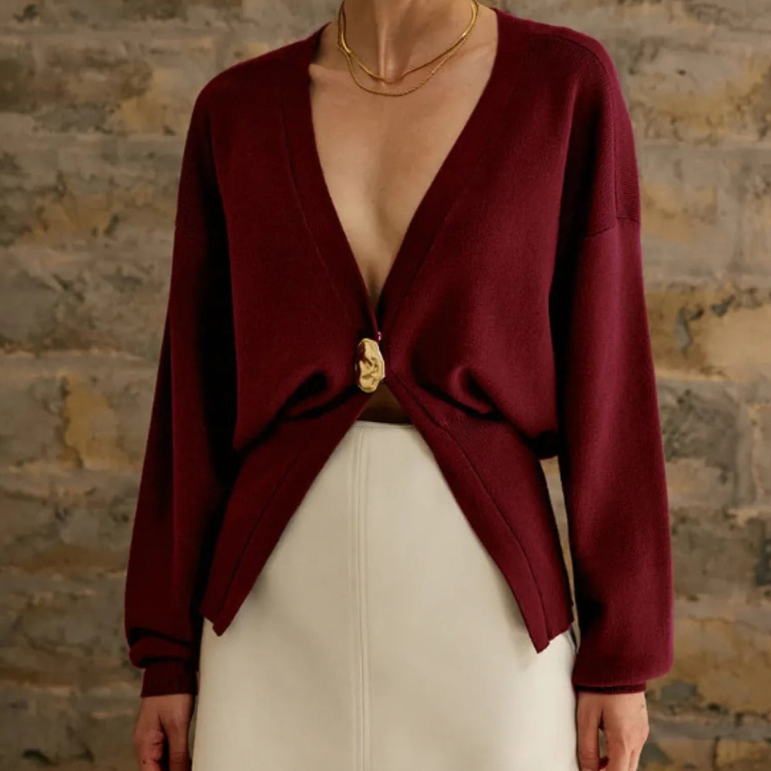 Cárdigan mujer punto tupido cruzado botón decorativo aire chic - Romane