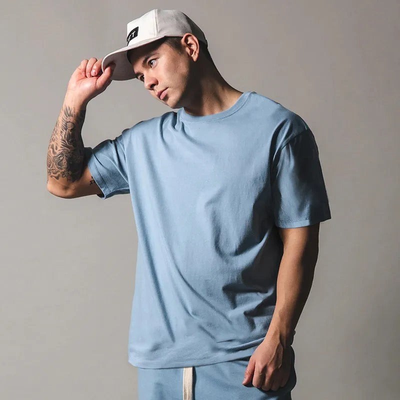 Camiseta hombre algodón corte holgado manga corta para uso diario transpirable y cómoda