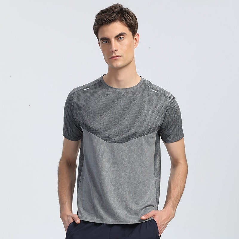 Camiseta deportiva para hombre de poliéster transpirable, secado rápido y paneles texturizados