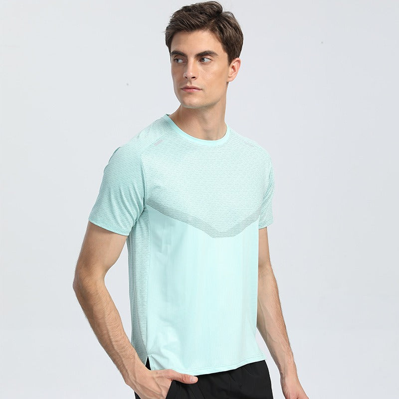 Camiseta deportiva para hombre de poliéster transpirable, secado rápido y paneles texturizados
