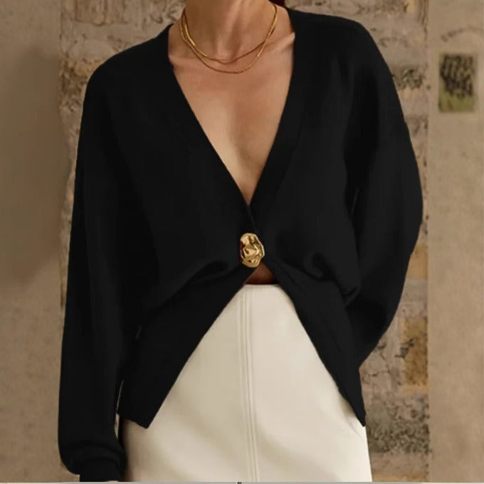 Cárdigan mujer punto tupido cruzado botón decorativo aire chic - Romane