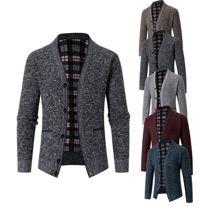 Cárdigan hombre punto forrado interior tartán aire casual - Morten