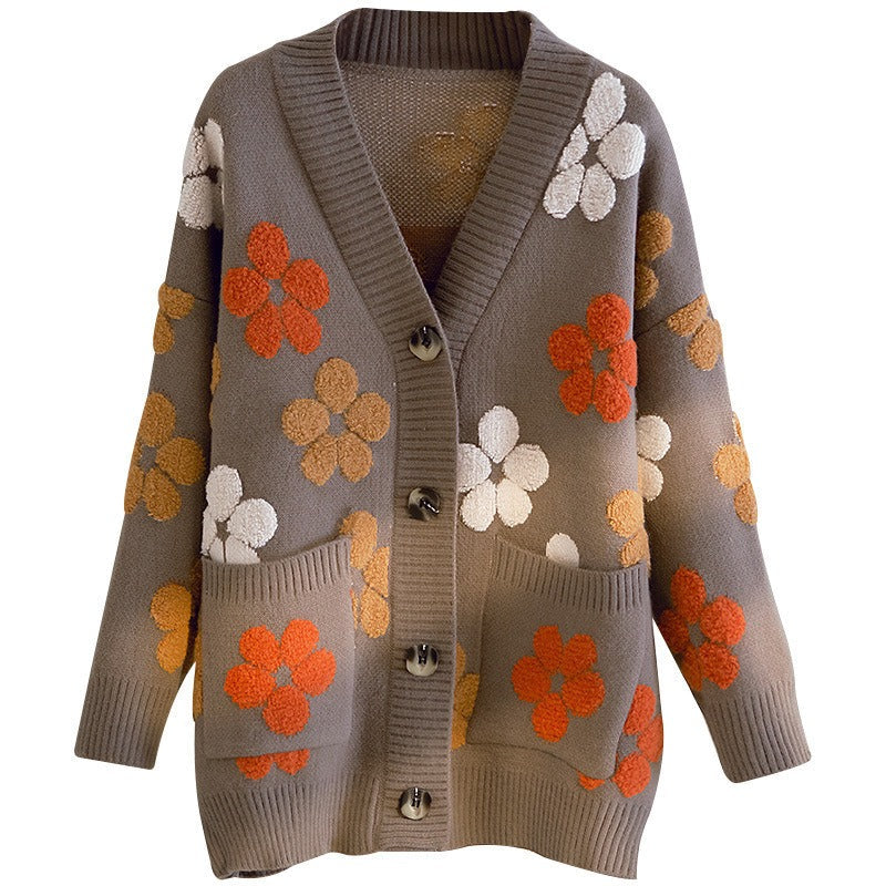 Cárdigan mujer punto jacquard flores aire retro - Karla