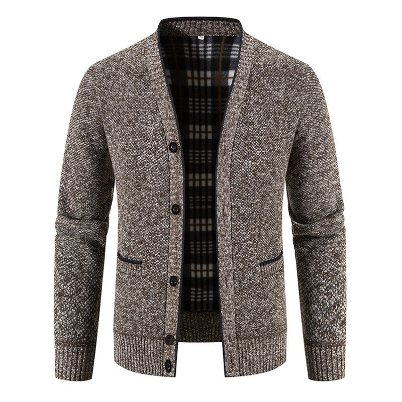 Cárdigan hombre punto forrado interior tartán aire casual - Morten