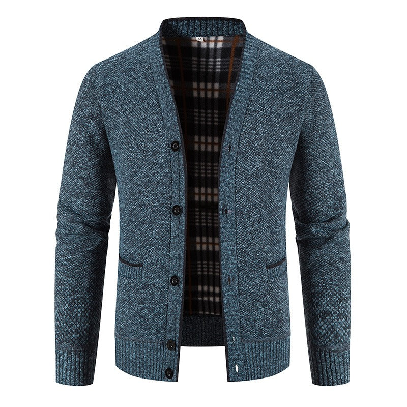 Cárdigan hombre punto forrado interior tartán aire casual - Morten