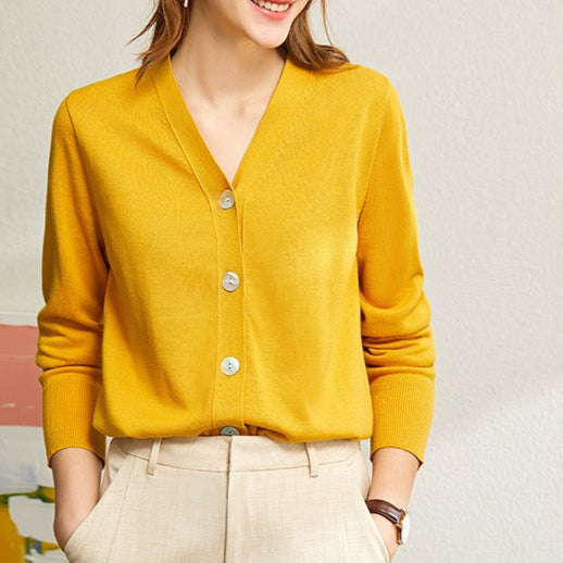 Cárdigan mujer punto fino cuello en V aire minimalista - Annelise