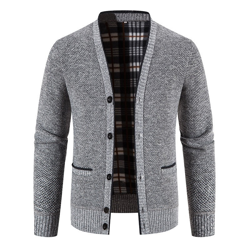 Cárdigan hombre punto forrado interior tartán aire casual - Morten