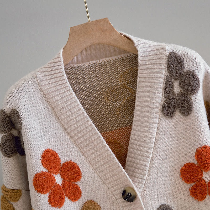 Cárdigan mujer punto jacquard flores aire retro - Karla