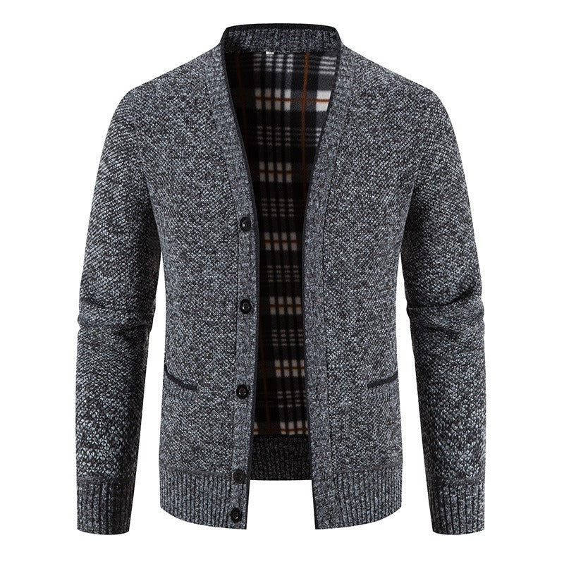 Cárdigan hombre punto forrado interior tartán aire casual - Morten