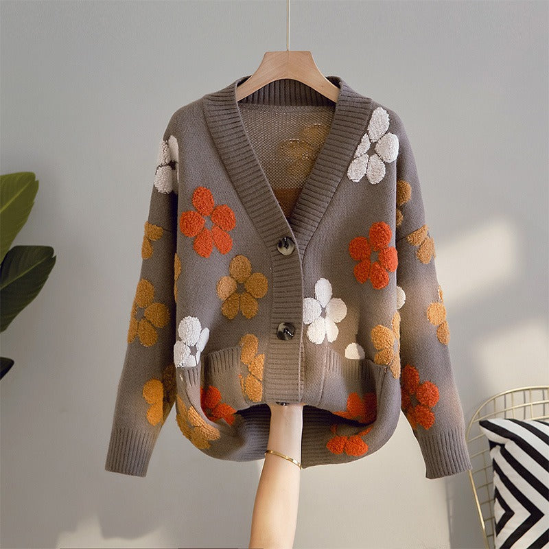 Cárdigan mujer punto jacquard flores aire retro - Karla
