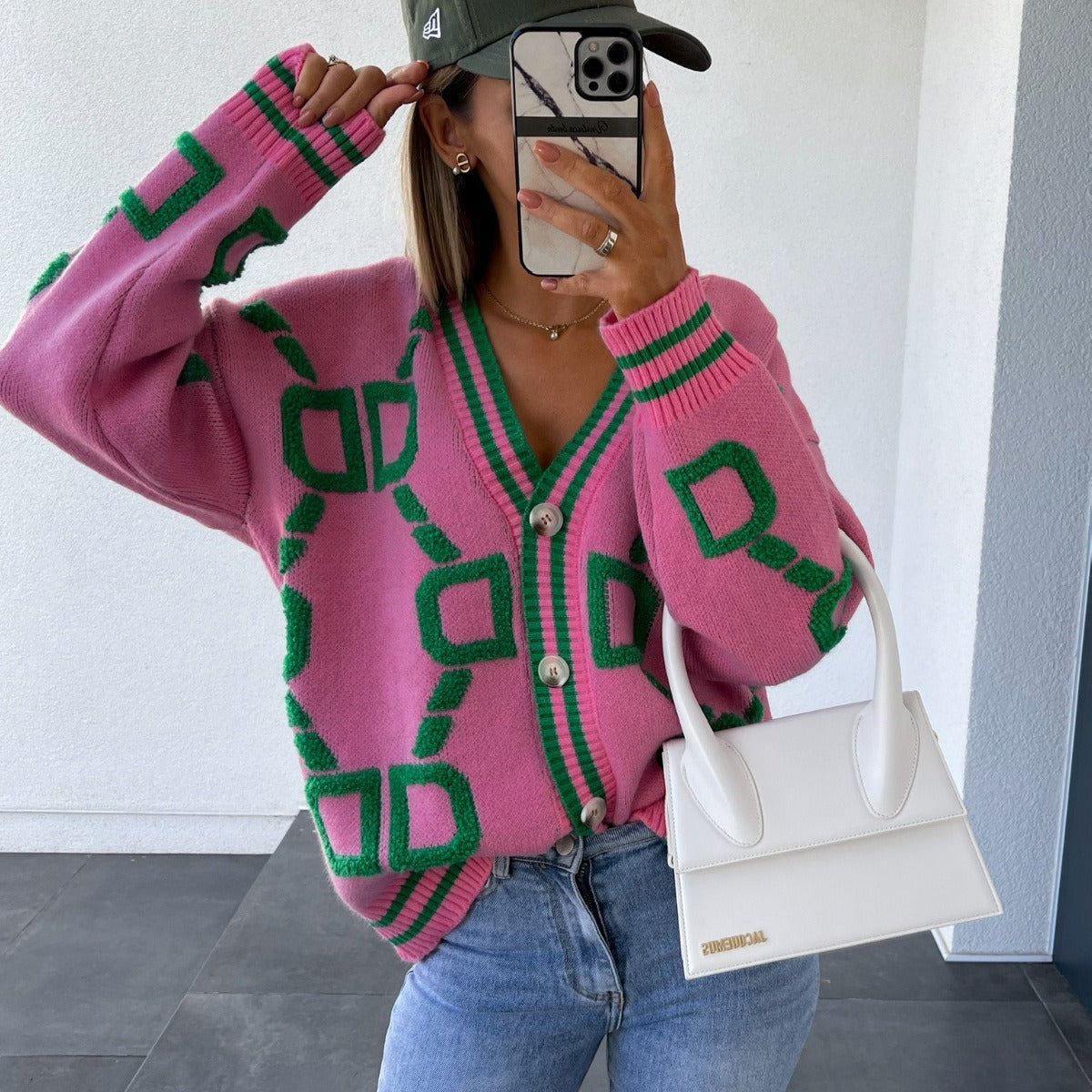 Cárdigan mujer punto jacquard estampado geométrico aire colorido - Ninelle