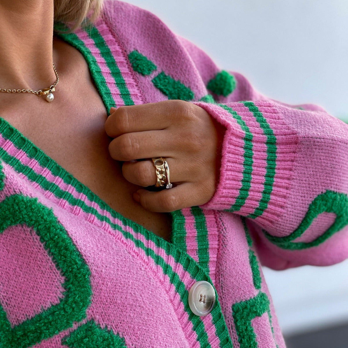 Cárdigan mujer punto jacquard estampado geométrico aire colorido - Ninelle