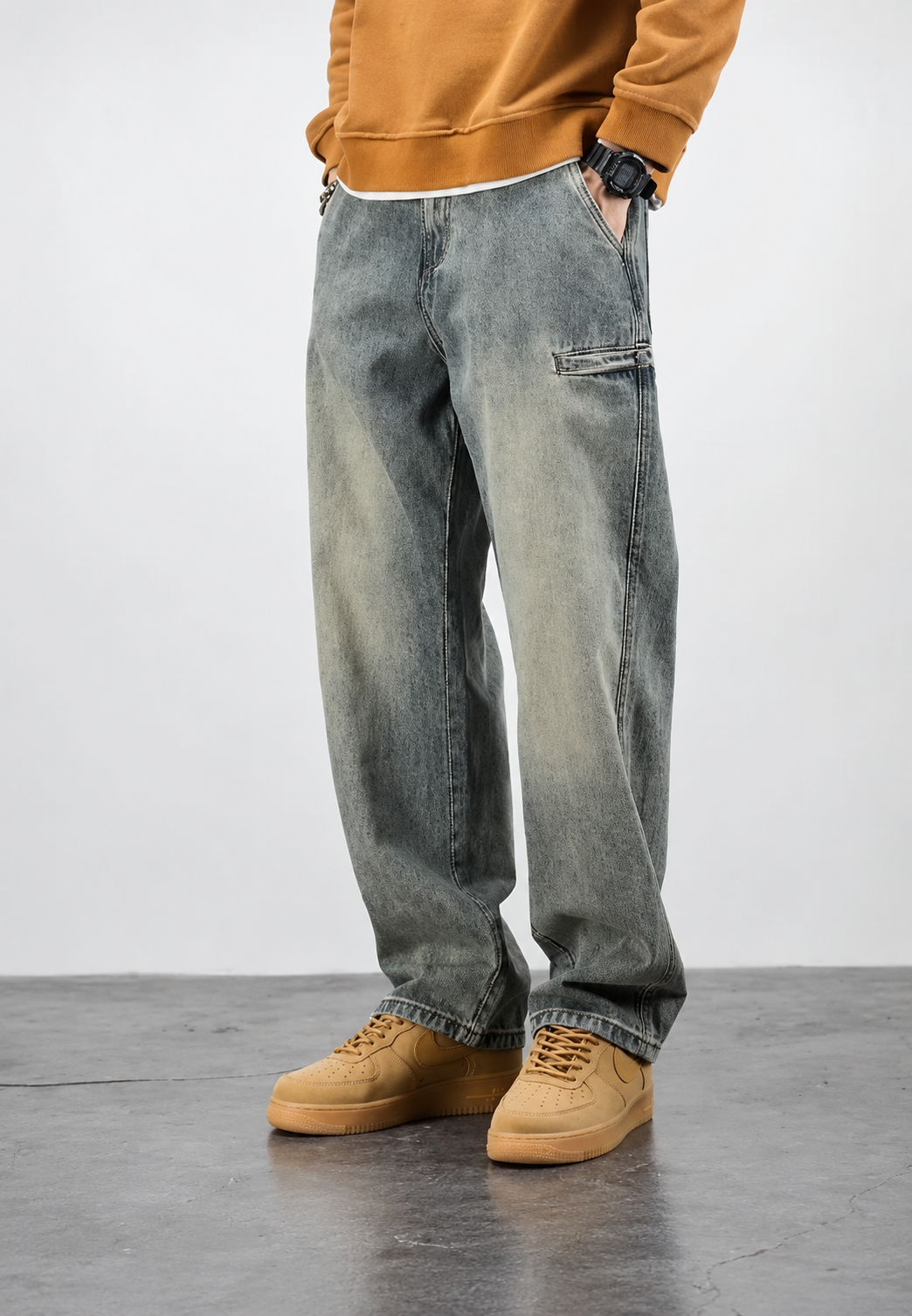 Jeans hombre loose fit efecto lavado pierna recta amplia denim otoño - Roderik