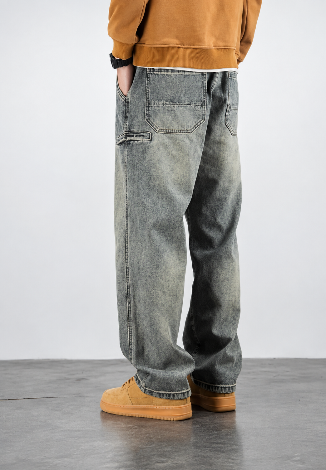 Jeans hombre loose fit efecto lavado pierna recta amplia denim otoño - Roderik