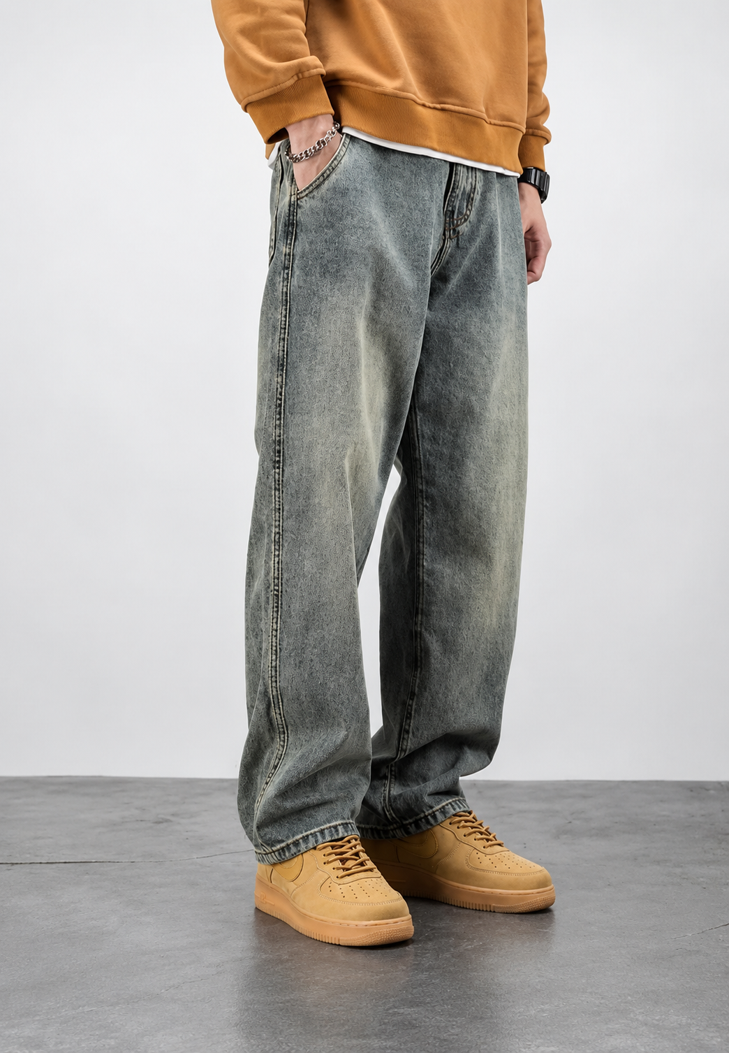 Jeans hombre loose fit efecto lavado pierna recta amplia denim otoño - Roderik