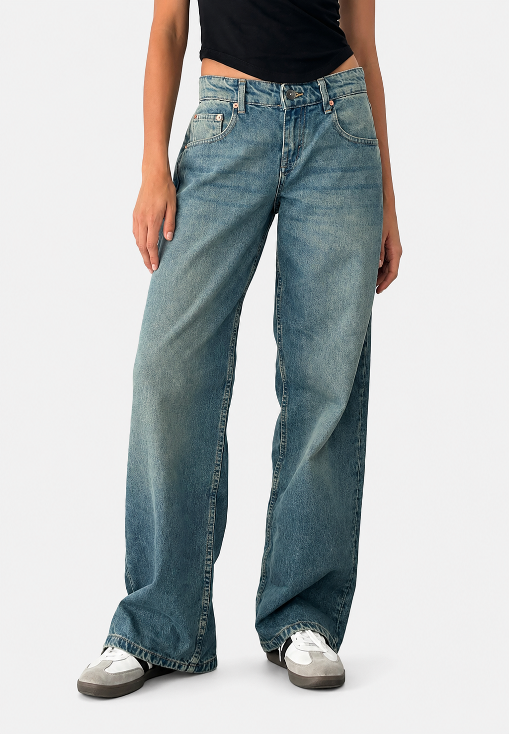 Jeans mujer tiro bajo corte recto efecto lavado variaciones intensidad - Ulla