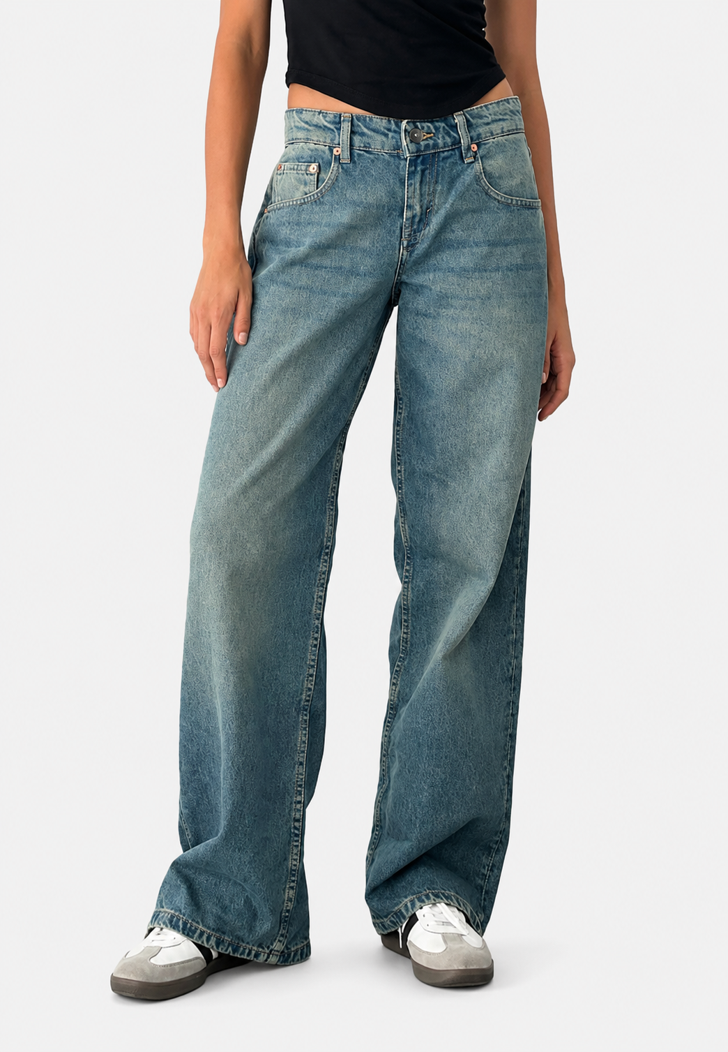 Jeans mujer tiro bajo corte recto efecto lavado variaciones intensidad - Ulla