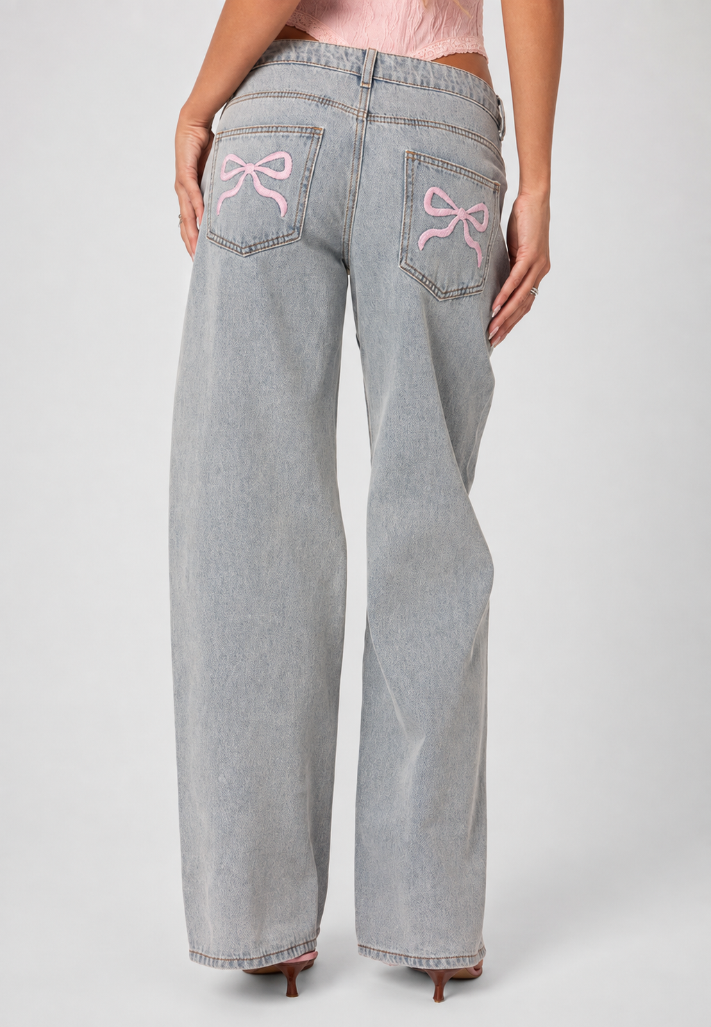 Jeans mujer tiro bajo pierna ancha largo completo lavado uniforme - Kerstin