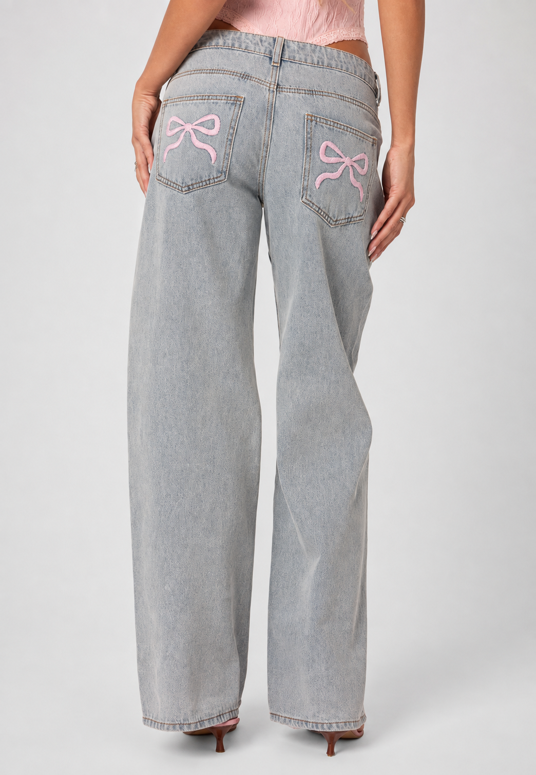Jeans mujer tiro bajo pierna ancha largo completo lavado uniforme - Kerstin