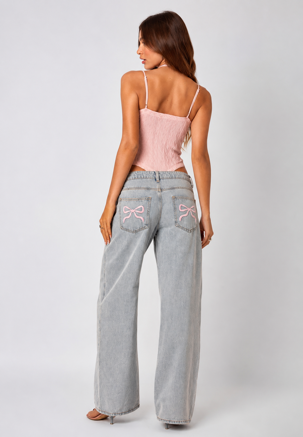 Jeans mujer tiro bajo pierna ancha largo completo lavado uniforme - Kerstin