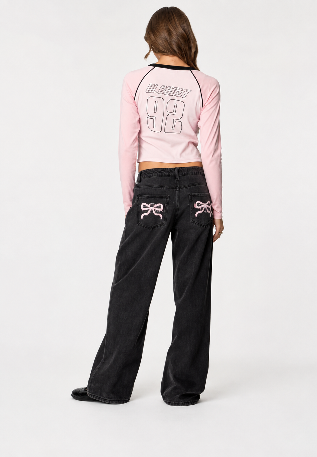 Jeans mujer tiro bajo pierna ancha largo completo lavado uniforme - Kerstin