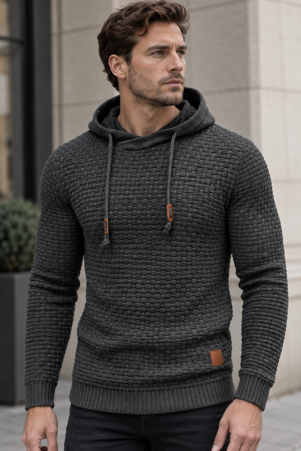 Jersey hombre capucha punto texturizado cordones relieve corte ajustado otoño - Ronan