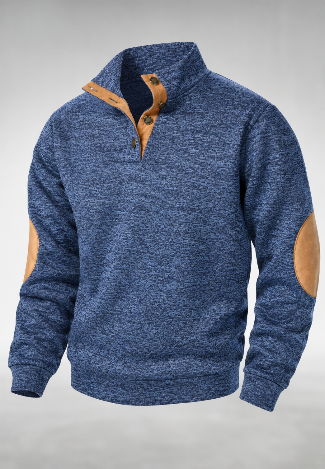 Jersey hombre cuello alto botones coderas interior contraste corte recto otoño - James