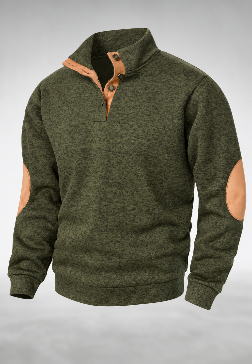 Jersey hombre cuello alto botones coderas interior contraste corte recto otoño - James