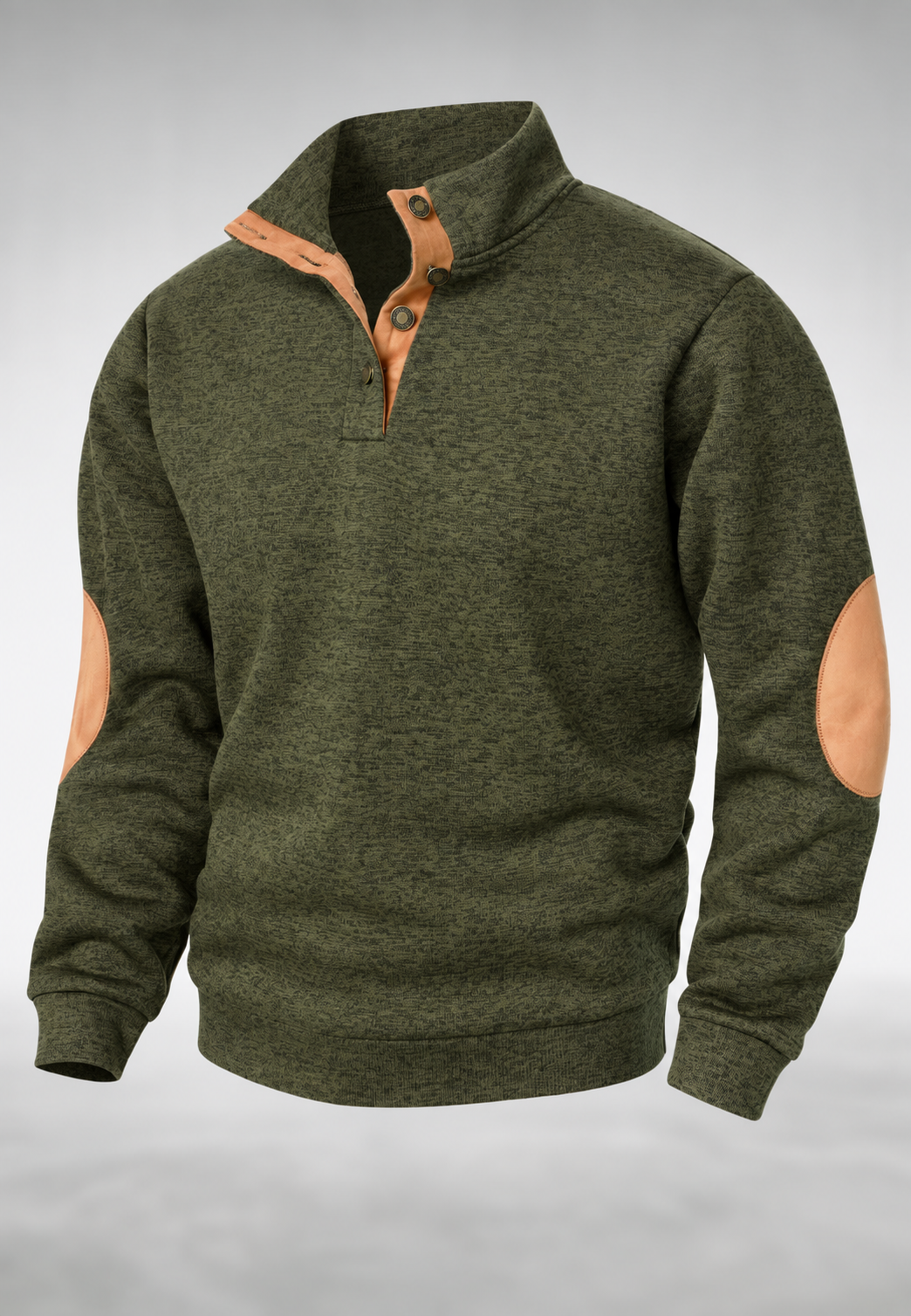 Jersey hombre cuello alto botones coderas interior contraste corte recto otoño - James