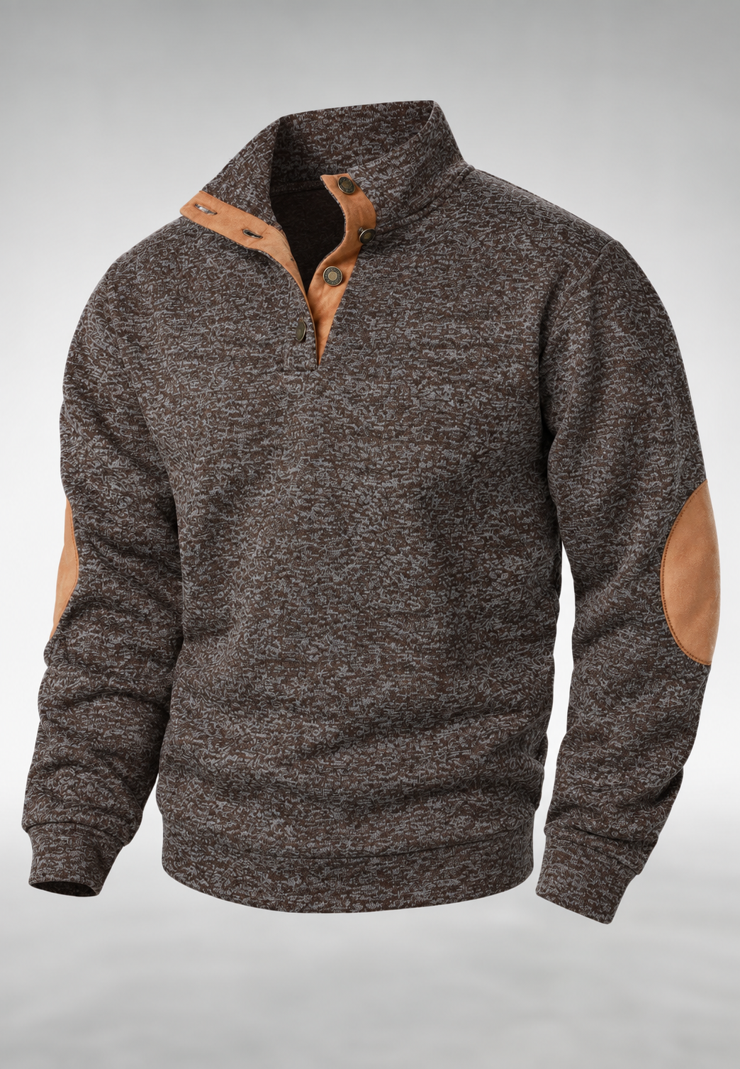 Jersey hombre cuello alto botones coderas interior contraste corte recto otoño - James