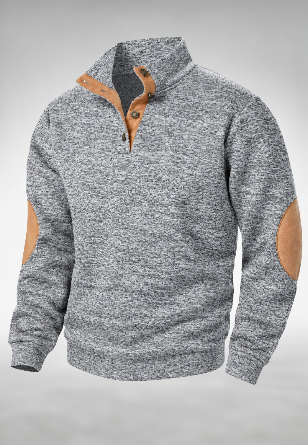 Jersey hombre cuello alto botones coderas interior contraste corte recto otoño - James