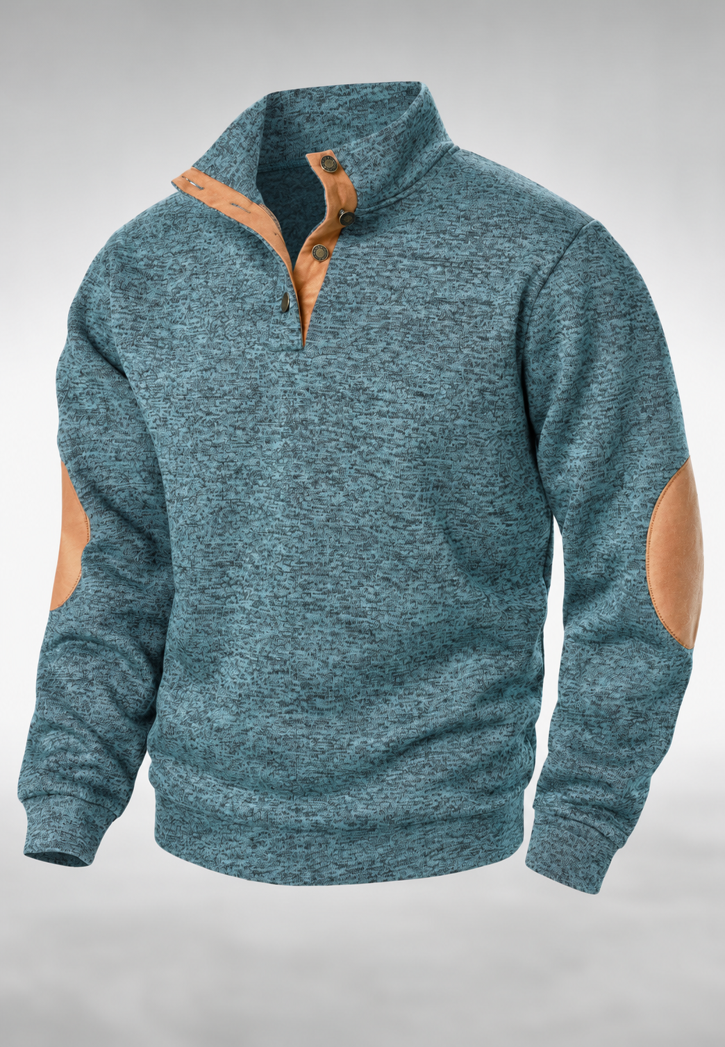 Jersey hombre cuello alto botones coderas interior contraste corte recto otoño - James