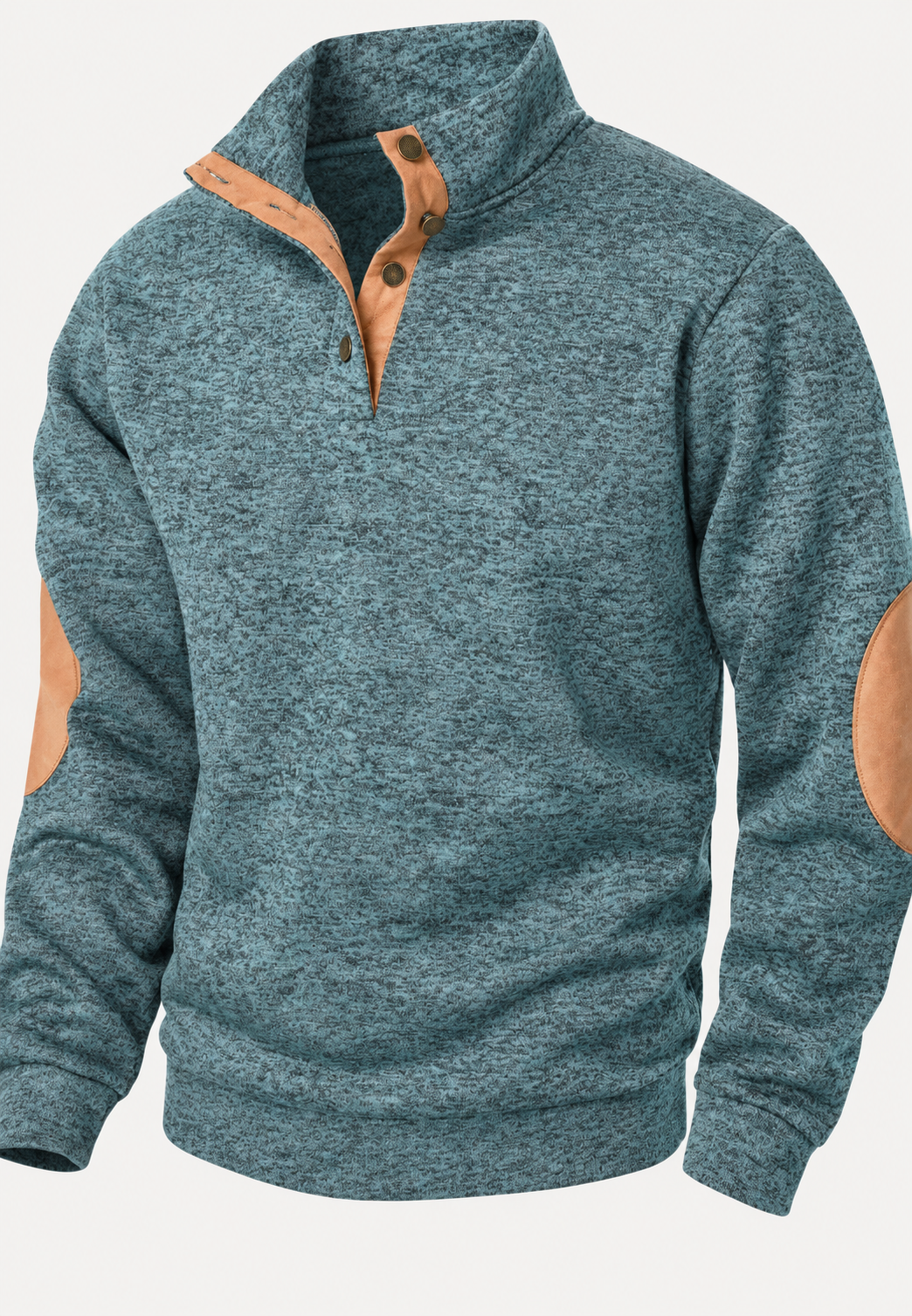Jersey hombre cuello alto botones coderas contraste tapeta corta detalle otoño - Thorben