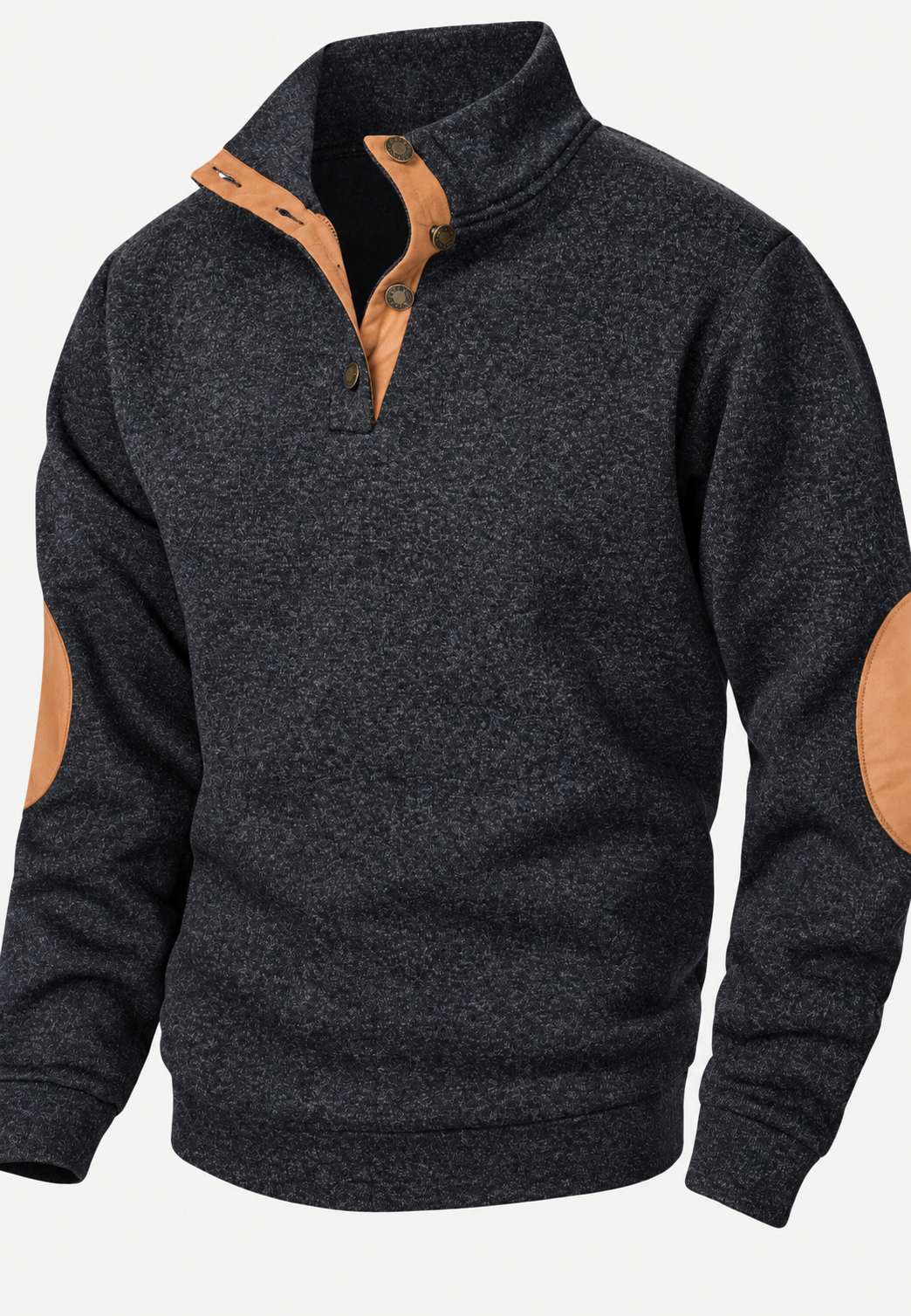 Jersey hombre cuello alto botones coderas contraste tapeta corta detalle otoño - Thorben
