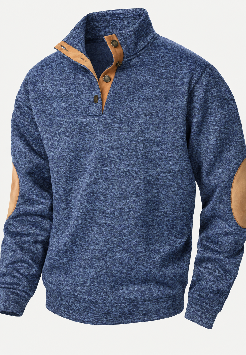 Jersey hombre cuello alto botones coderas contraste tapeta corta detalle otoño - Thorben