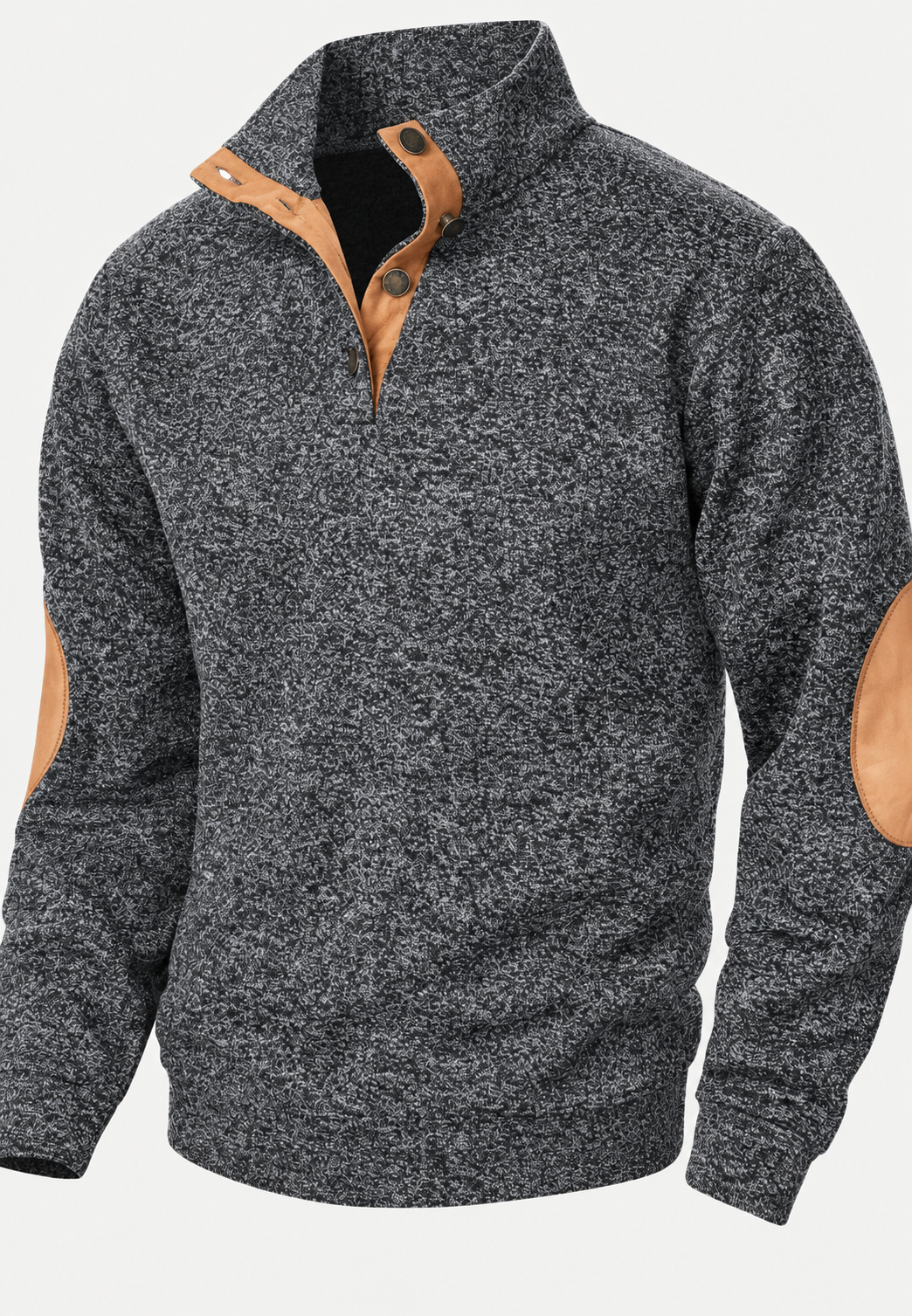 Jersey hombre cuello alto botones coderas contraste tapeta corta detalle otoño - Thorben