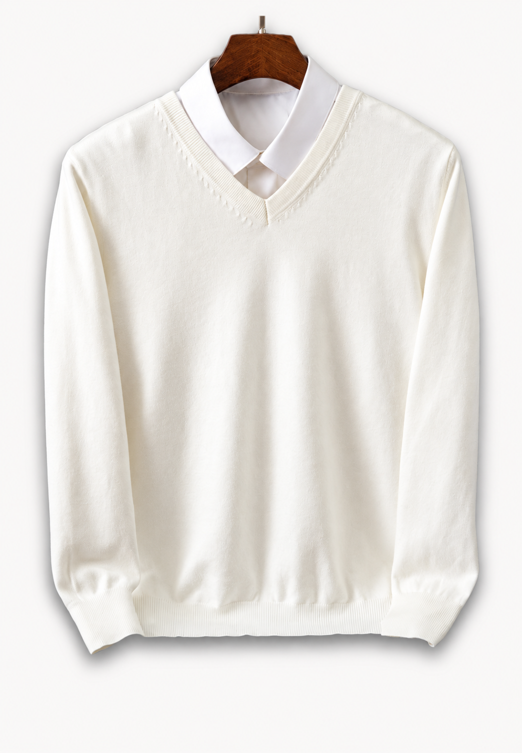 Jersey hombre cuello V manga larga punto liso remates canalé versátil otoño - Lucan