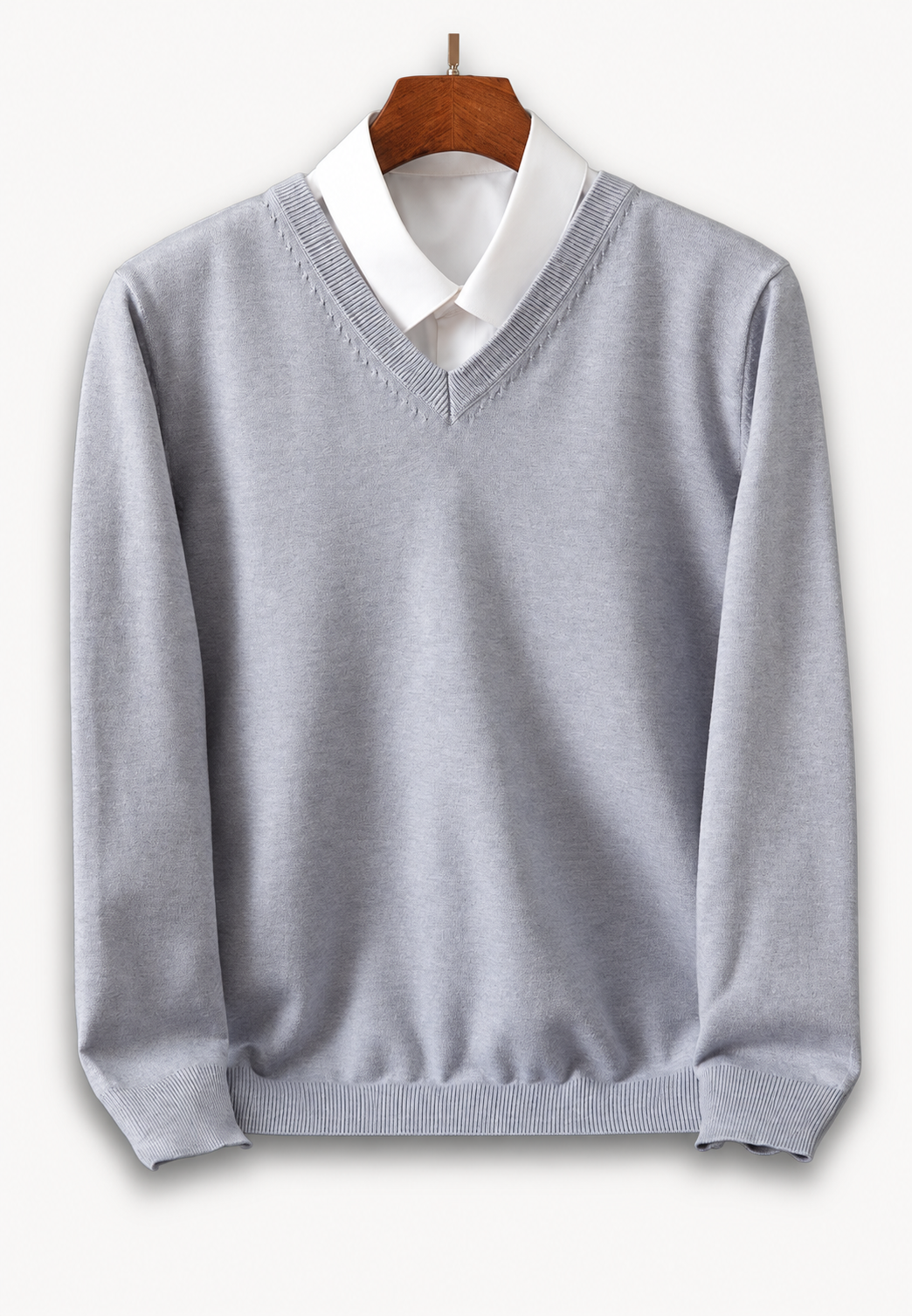 Jersey hombre cuello V manga larga punto liso remates canalé versátil otoño - Lucan