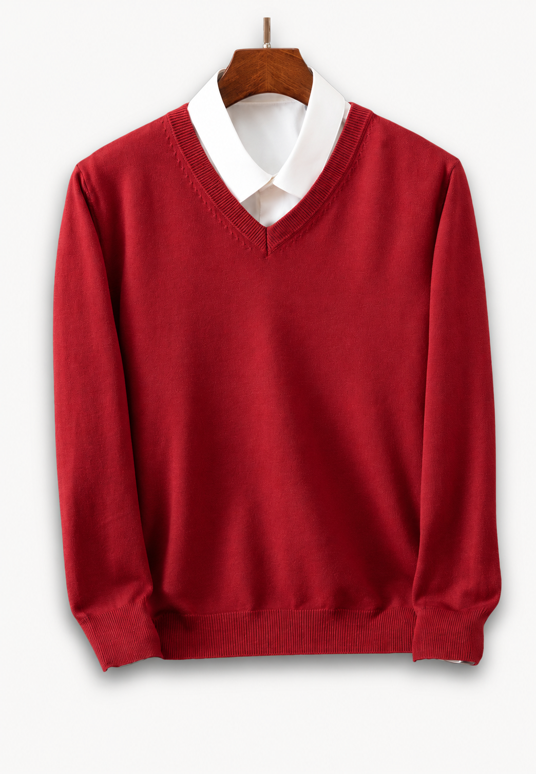 Jersey hombre cuello V manga larga punto liso remates canalé versátil otoño - Lucan