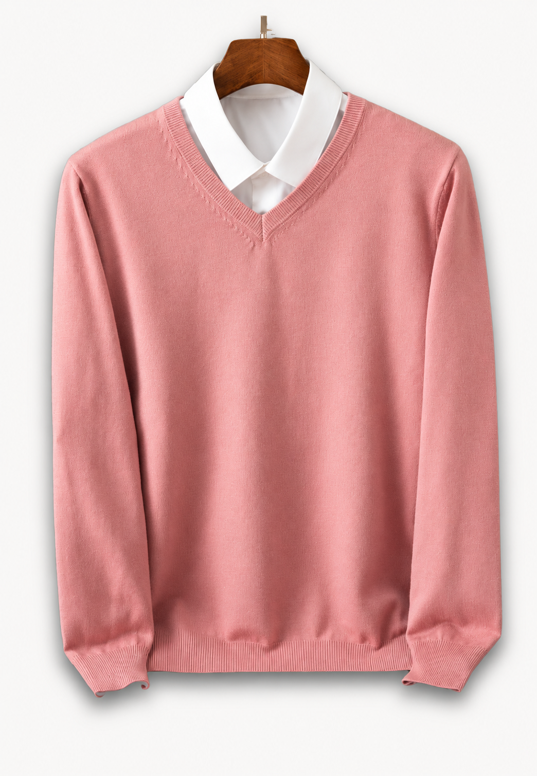 Jersey hombre cuello V manga larga punto liso remates canalé versátil otoño - Lucan
