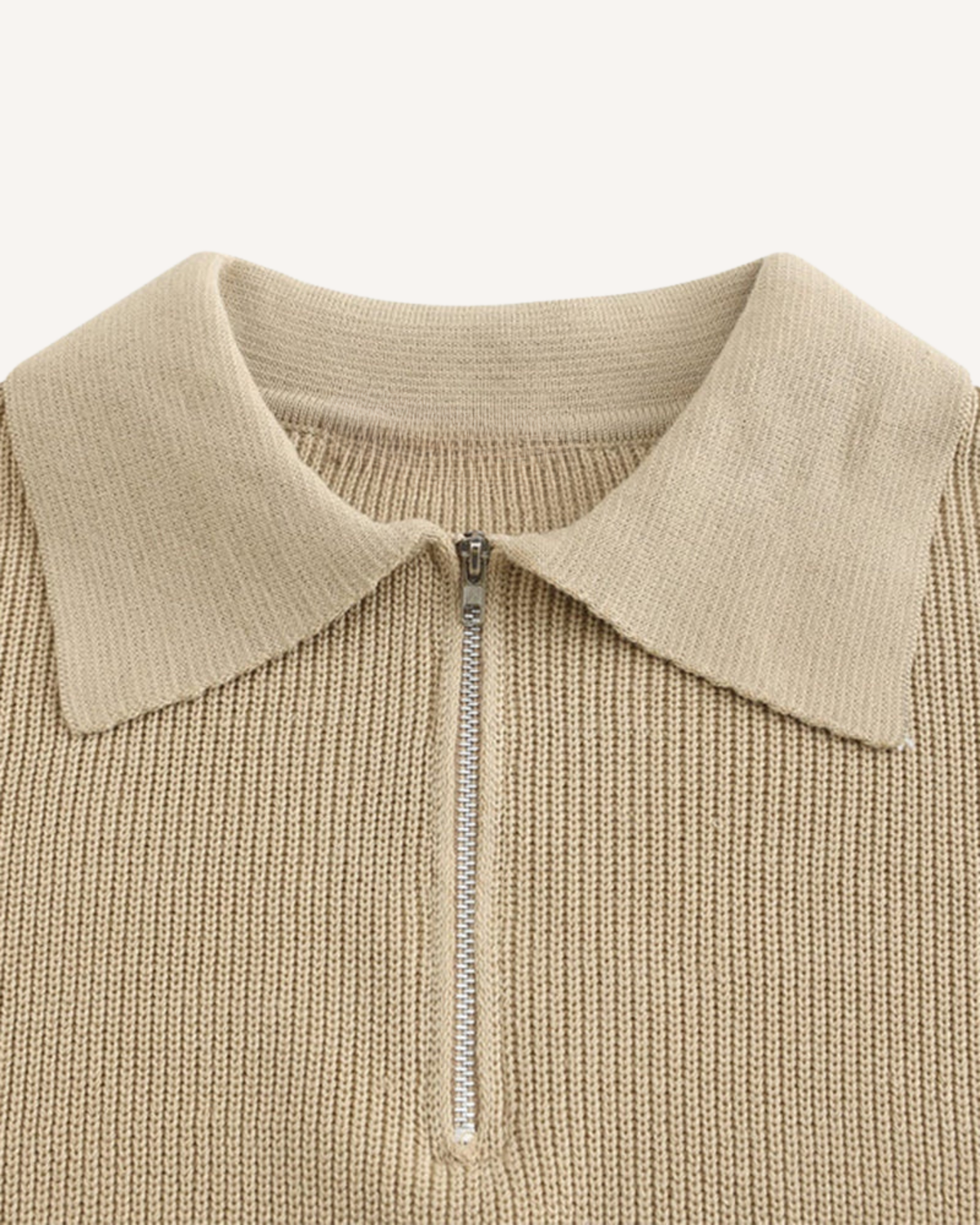 Jersey hombre cuello polo media cremallera punto canalé líneas verticales otoño - Ilan