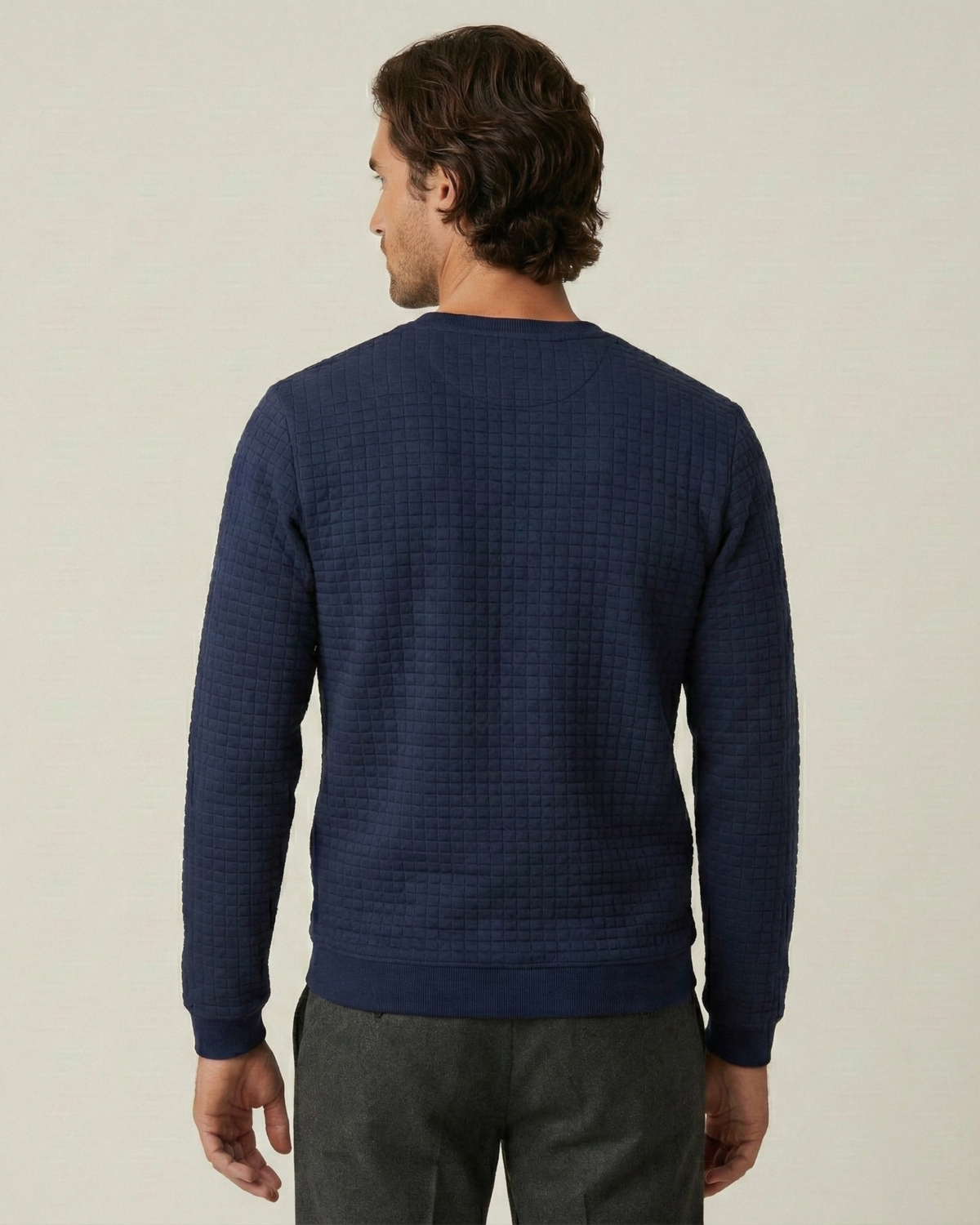 Jersey hombre cuello redondo punto gofrado cuadrícula relieve manga larga - Loris