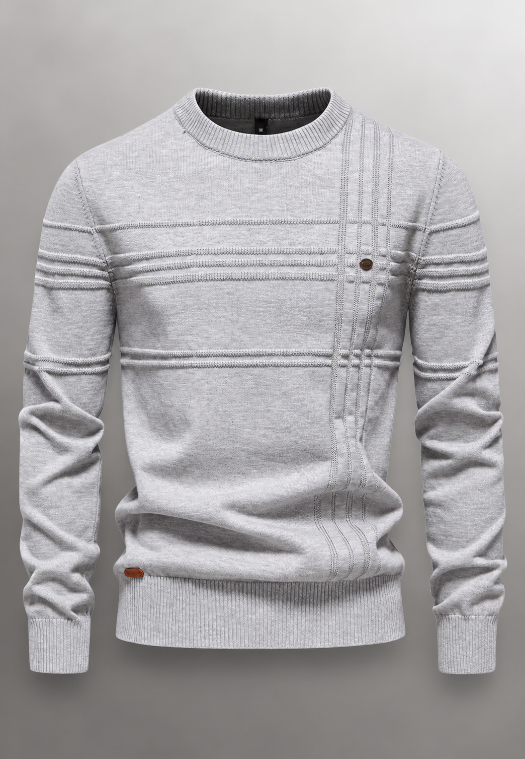 Jersey hombre cuello redondo punto texturizado líneas relieve diagonal otoño - Silas