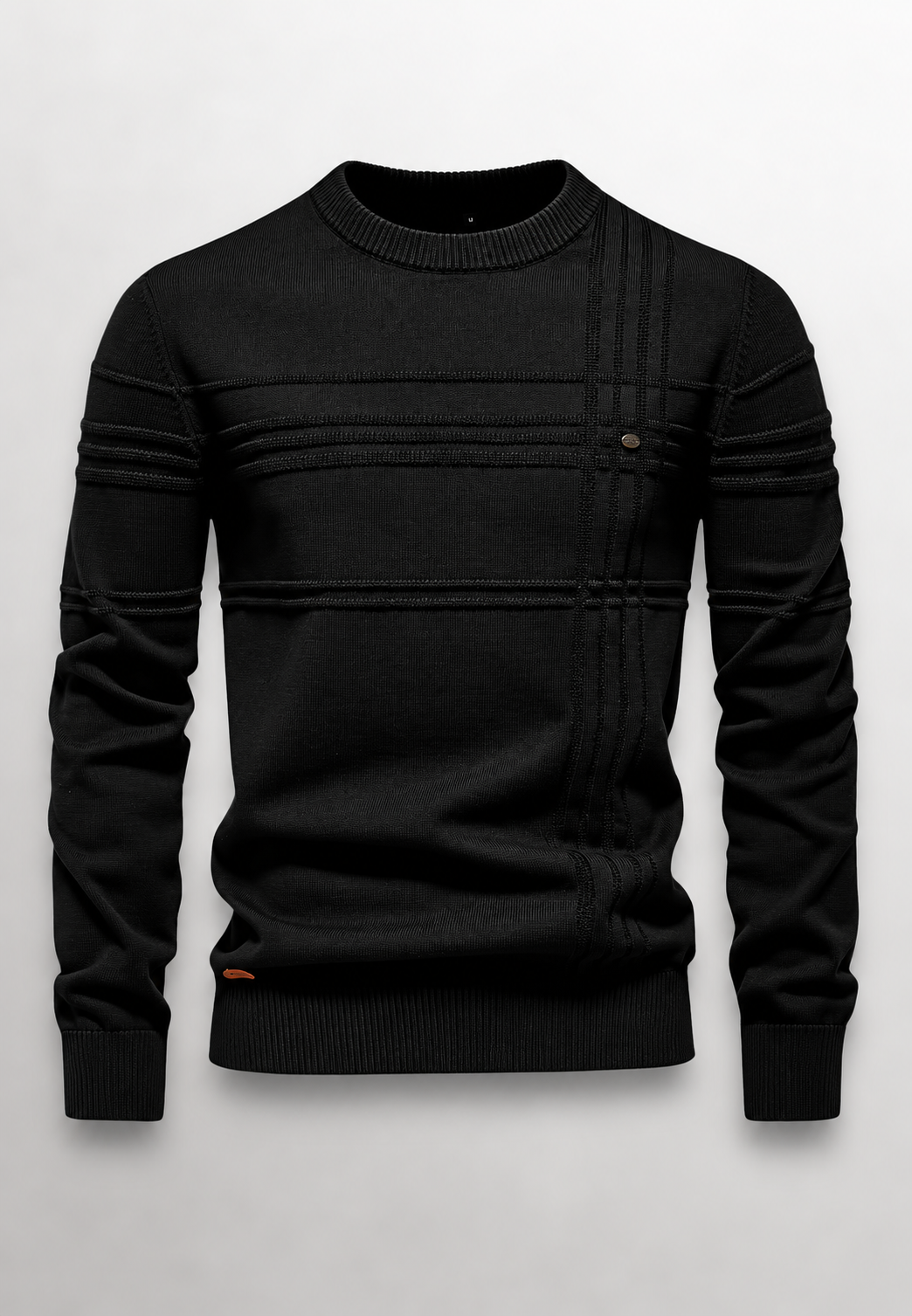 Jersey hombre cuello redondo punto texturizado líneas relieve diagonal otoño - Silas