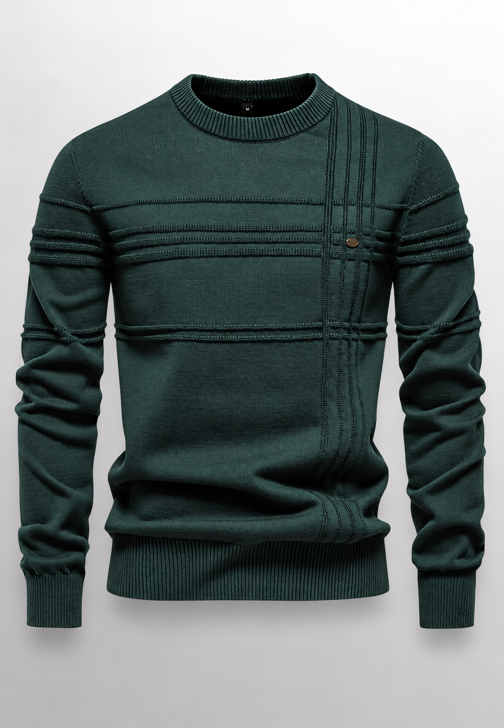 Jersey hombre cuello redondo punto texturizado líneas relieve diagonal otoño - Silas